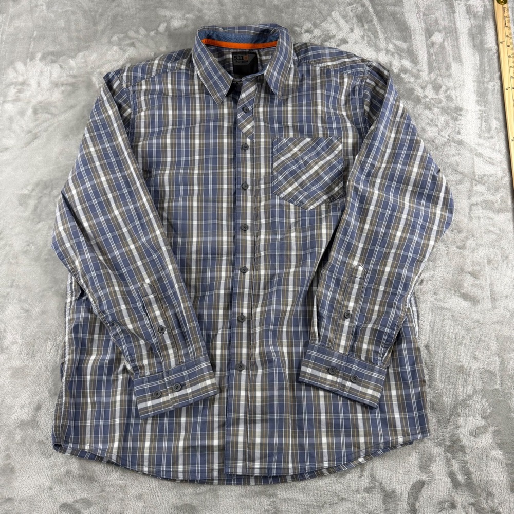 5.11‎ Tactical Mens Large Blue Plaid Long Sleeve Snap Button Down Shirt